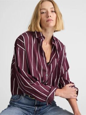 NWT! MADEWELL Women’s Straight-Hem Shirt Deep Aubergine Size Large L 100% Cotton